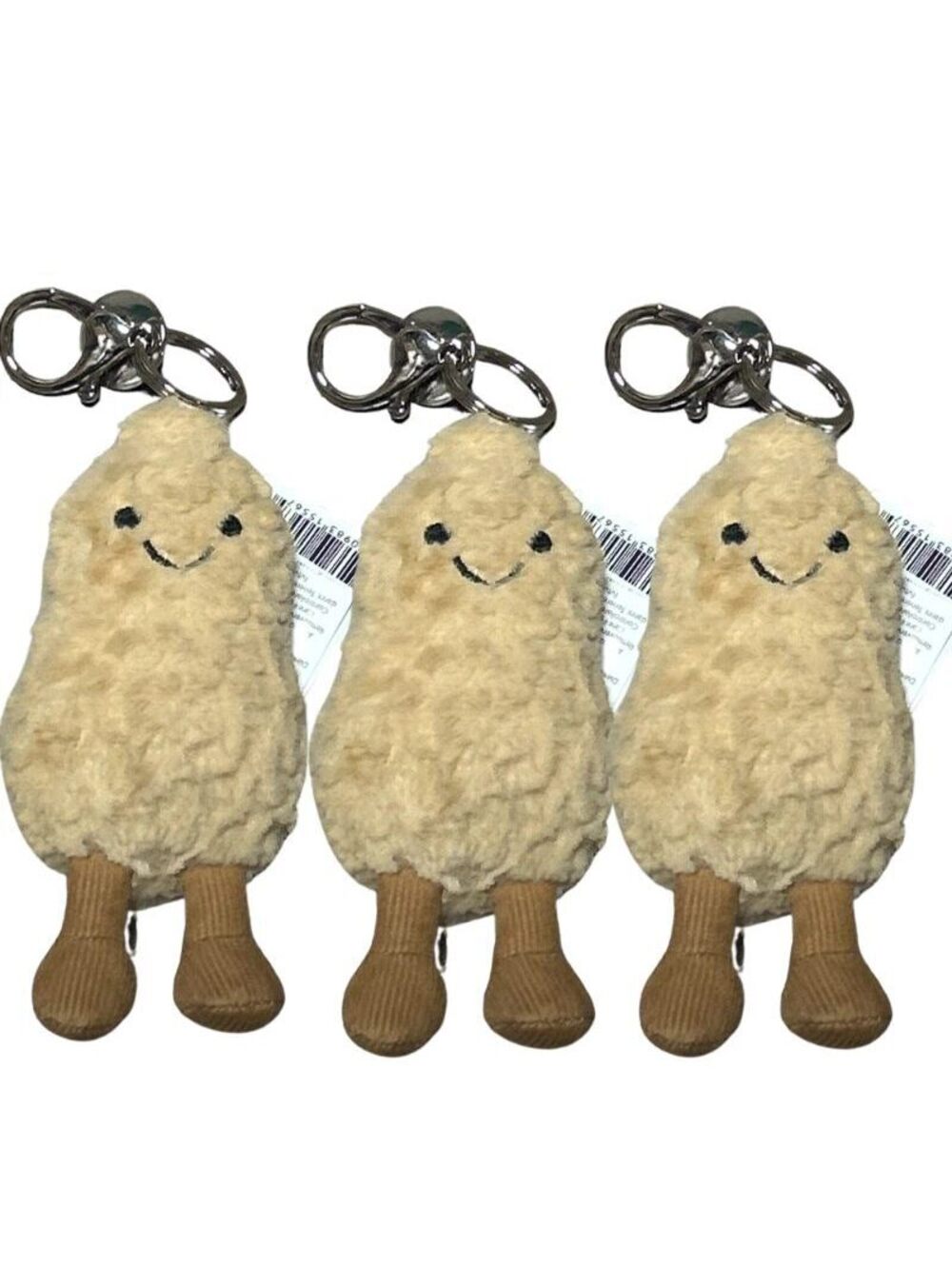 Jellycat Amuseables Peanut Bag Charm Keyring Plush 4.5 in 3 Pack New